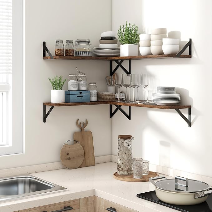 Axeman Floating Shelves for Wall, 16''W x 8''D Wood Floating Shelves Set of 2, 8 Inch Deep Rustic Wall Shelves for Bookshelf Living Room Bedroom Home Office Bathroom