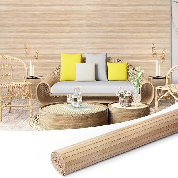 Art3d 48 x 96 Inch Natural Bamboo Wall Panel for Interior Wall Decor, Flexible Pole Wrap Wainscoting Wall Cladding Paneling for Living Room, Bedroom, Office, Kitchen Island, Light-carbonized