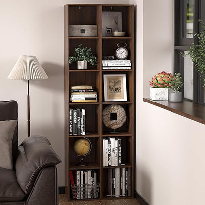 6 Cube Storage Organizer, 6 Tier Cube Low Bookcase Freestanding Storage Display Organizer, Three-Cubes Open Shelf Bookshelf for Home Office (Dark Brown,Black Walnut, 6-Cube)