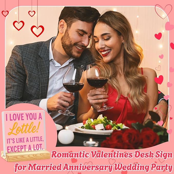 Valentines Desk Decor, Happy Valentine's Day Home Office Table Sign for Porch Tiered Tray Shelf Party, Rustic Romantic Acrylic Gifts Decorations for Him Her Wife, I Love You A Lottle