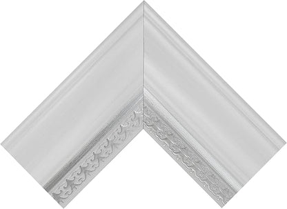 MCS 16x20 Large Wall Mirror, White Woodgrained Frame with Silver Embossed Detail & Beveled Detail Mirror, Vertical & Horizontal Wall Hanging Mirror for Bathroom, Bedroom & Livingroom