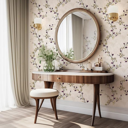 Floral Peel and Stick Wallpaper Flower Tree Contact Paper A Set of 17.5"x480" Self Adhesive Removable Modern Beige Wall Paper Decorative Wall Covering Countertop Vinyl Film Roll