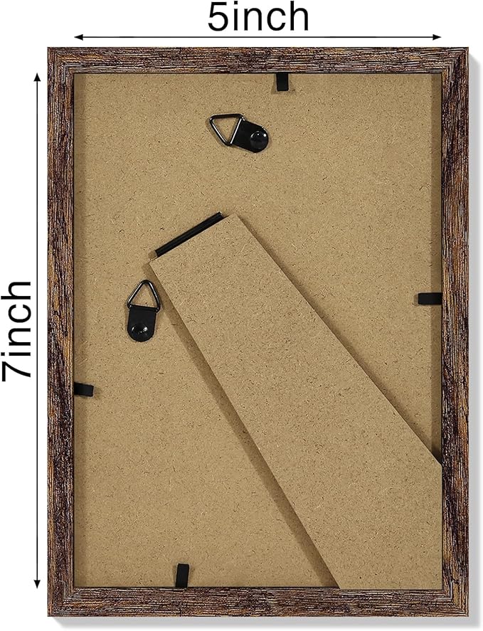 Vittanly 5x7 Picture Frames Set of 4, Display Pictures 4x6 with Mat or 5x7 without Mat, Photo Frames for Wall or Tabletop Display, Engineered Wood with Shatter Resistant Plexiglass, Rustic Brown