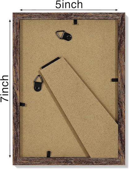 Vittanly 5x7 Picture Frames Set of 4, Display Pictures 4x6 with Mat or 5x7 without Mat, Photo Frames for Wall or Tabletop Display, Engineered Wood with Shatter Resistant Plexiglass, Rustic Brown