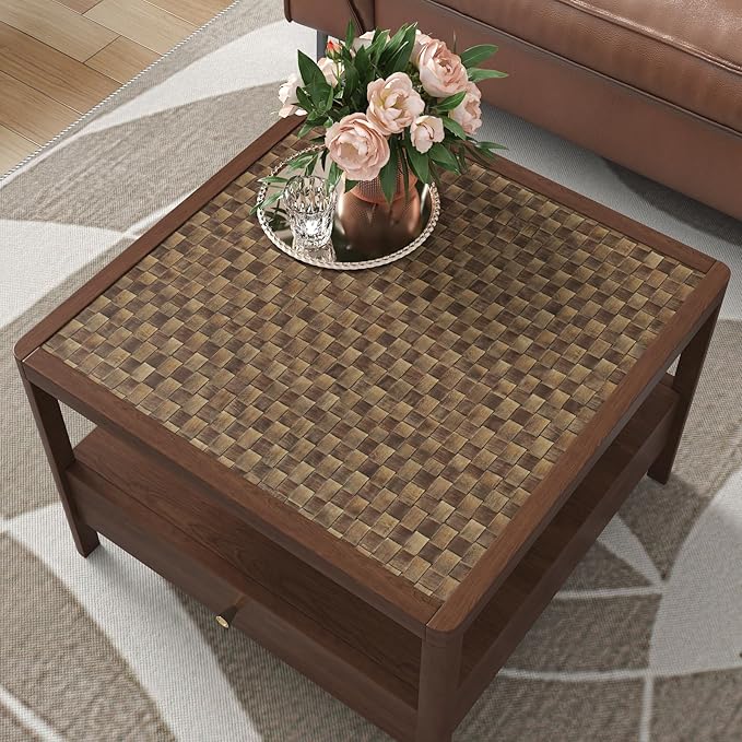 Dark Brown Rattan Wallpaper Peel and Stick Vintage Woven Contact Paper Vinyl Faux Cane Wallpaper Non-Textured Natural Rattan Contact Paper for Cabinets Shelf Liners Bathroom Walls 15.8" x 80"