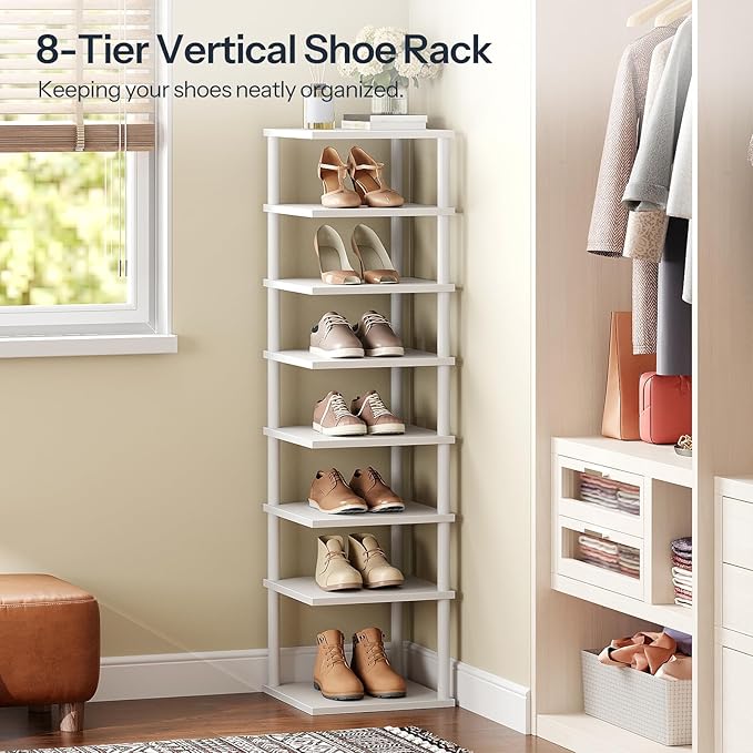 HOOBRO Vertical Shoe Rack, 8-Tier Narrow Shoe Shelf, Shoe Storage Organizer for Small Space, 11
