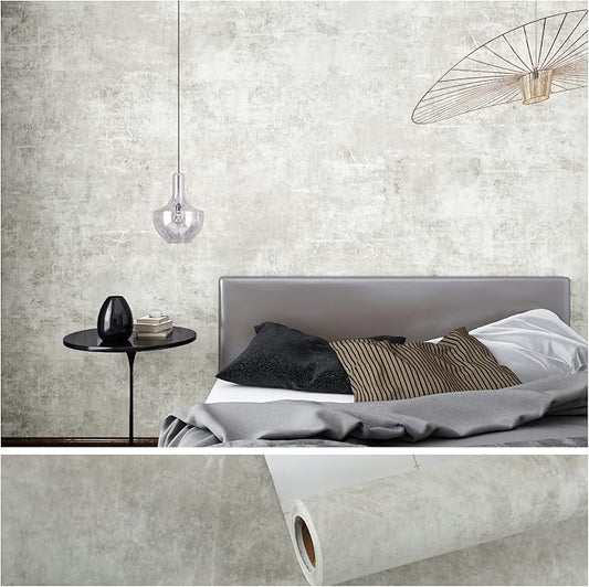 VEELIKE 15.7''x118'' Concrete Wallpaper Peel and Stick Textured Limewash Wallpaper for Bedroom Bathroom Wall Removable Self Adhesive Concrete Contact Paper for Countertops Waterproof Cement Wall Paper