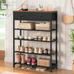 usikey Shoe Rack, 5 Tier Shoe Storage Organizer with 2 Drawers, Metal Shoe Shelf for 12-16 Pairs of Shoes, with 4 Oxford Fabric Shelves and Wooden Top, Shoe Stand for Closet Entryway, Black UNYXJX013H