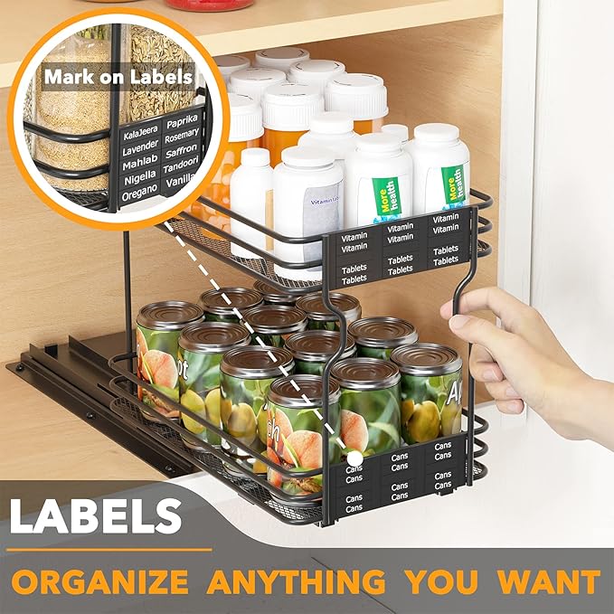 SpaceAid Pull Out Spice Rack Organizer for Cabinet, Heavy Duty Slide Out Seasoning Kitchen Organizer, Cabinet Organizer, with Labels and Chalk Marker, 6.5