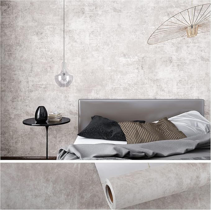 VEELIKE Neutral Concrete Wallpaper Peel and Stick Boho Aesthetic Wallpaper for Bedroom Bathroom 354''x32'' Wide Concrete Contact Paper for Countertops Waterproof Cement Vinyl for Accent Walls Kitchen