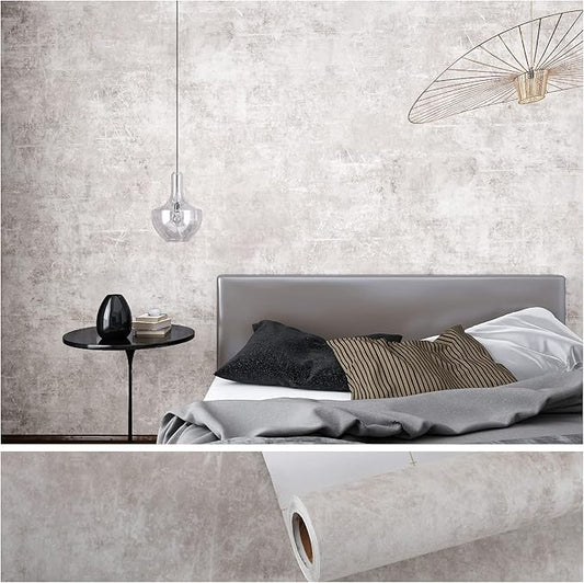 VEELIKE Neutral Concrete Wallpaper Peel and Stick Boho Concrete Contact Paper for Walls Countertop Waterproof 118''x32'' Wide Removable Adhesive Cement Vinyl Wallpaper for Bedroom Bathroom Living Room