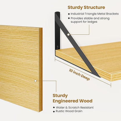 Floating Shelf for Wall,32" WX10 D Wood Floating Shelves with Sturdy Metal Bracket Set of 2,Wall Mounted Hanging Shelf for Bathroom,Bedroom,Kitchen,Oak
