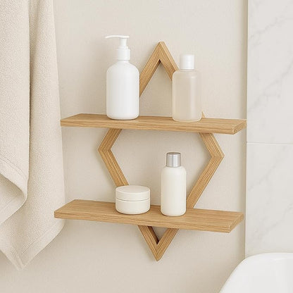 Floating Shelves for Wall,Decorative Wall Shelf,2 Tier Hanging Shelf for Plants Storage Display Holder,Indoor Decor for Living Room Home Office Bathroom Bedroom,Solid Wood,Diamond Shaped,2 Pack