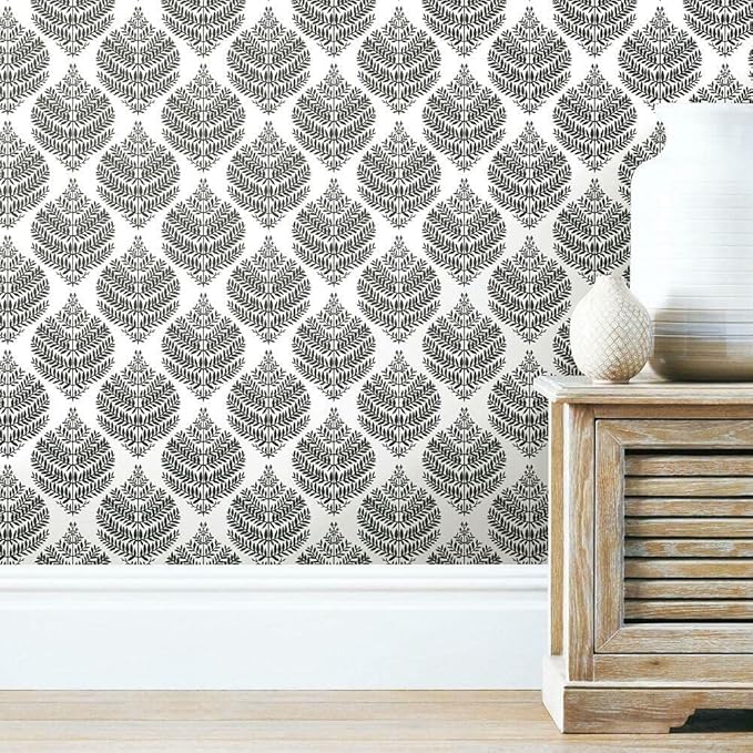 RoomMates RMK11509WP Hygge Fern Damask Black Peel and Stick Wallpaper