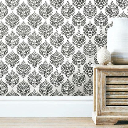 RoomMates RMK11509WP Hygge Fern Damask Black Peel and Stick Wallpaper