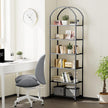 Homhedy Bookshelf Arched Display Racks,Metal Bookcase,Tempered Glass Shelves,Storage Rack Shelf for Home Office,Living Room,Bedroom, Bathroom,Modern Style (Black, 11.8