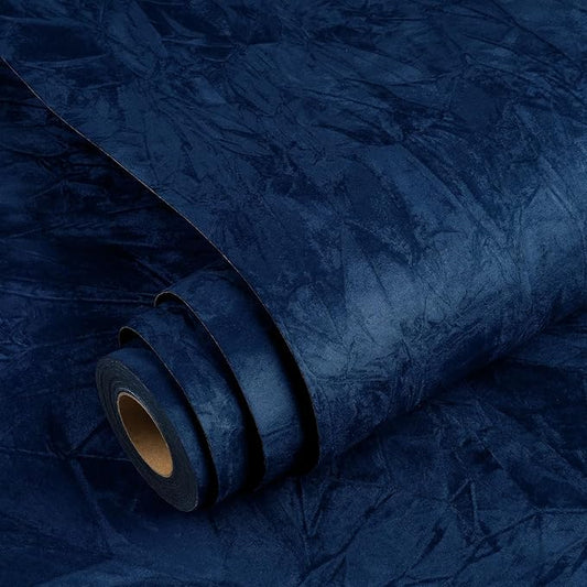 YENHOME 17.7"X590" Blue Velvet Wallpaper Peel and Stick Textured Self Adhesive Velvet Flocking Liner for Jewelry Drawer, Box Lining Blue Wallpaper Soft Fabric Textured Contact Paper Peel and Stick
