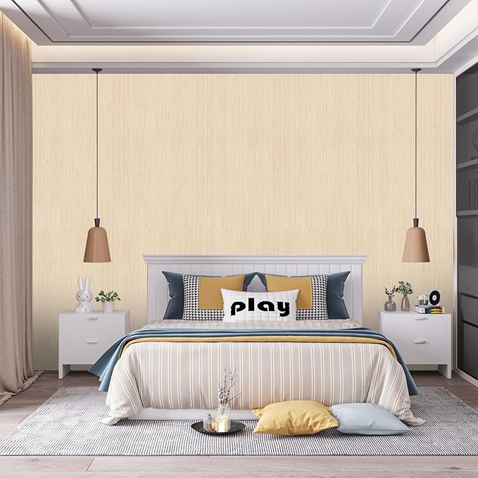 Beige Grasscloth Peel and Stick Wallpaper Texture Contact Paper A Set of 15.7" X 1200" Self-Adhesive Linen Removable Wallpaper Cabinets Counter Top Liners