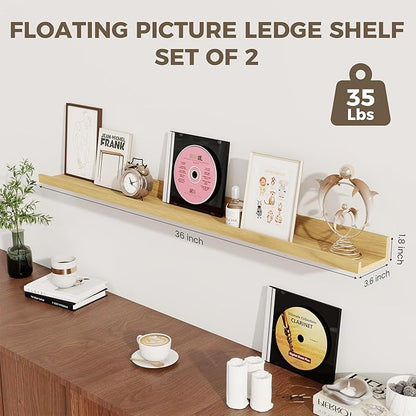Axeman 36 Inch Floating Shelves | Picture Ledge Shelf Set of 2 | Oak Wall Shelves with Lip | Oak Picture Shelf for Wall with Ledge | Photo Ledges 36 Inch
