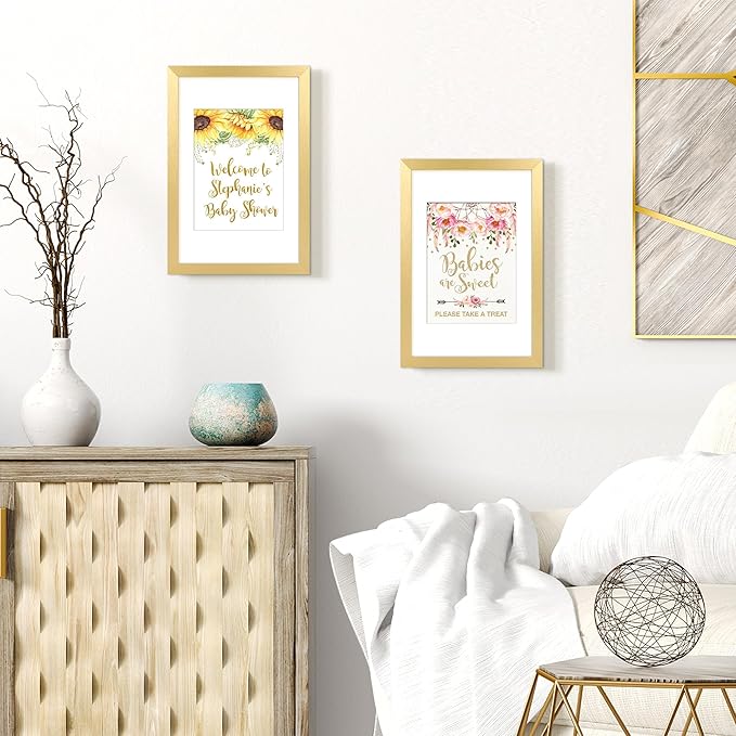 upsimples 8x12 Picture Frame Set of 5, Display Pictures 6x8 with Mat or 8 x 12 Without, Wall Gallery Photo Frames, Gold