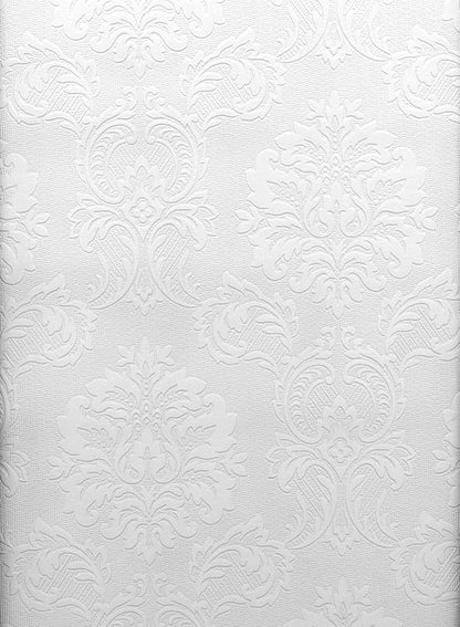 Brewster 429-6705 Paintable Solutions III Damask Paintable Wallpaper, 20.5-Inch by 396-Inch, White