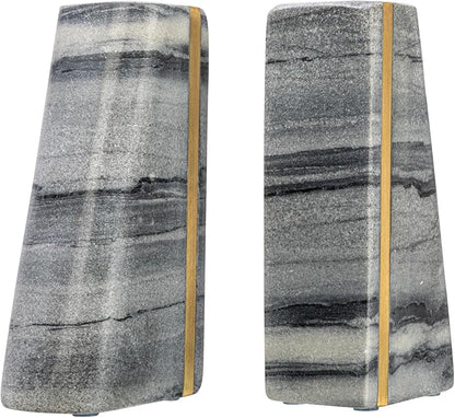 Main + Mesa Modern Marble Bookends with Brass Detail, Set of 2, Grey