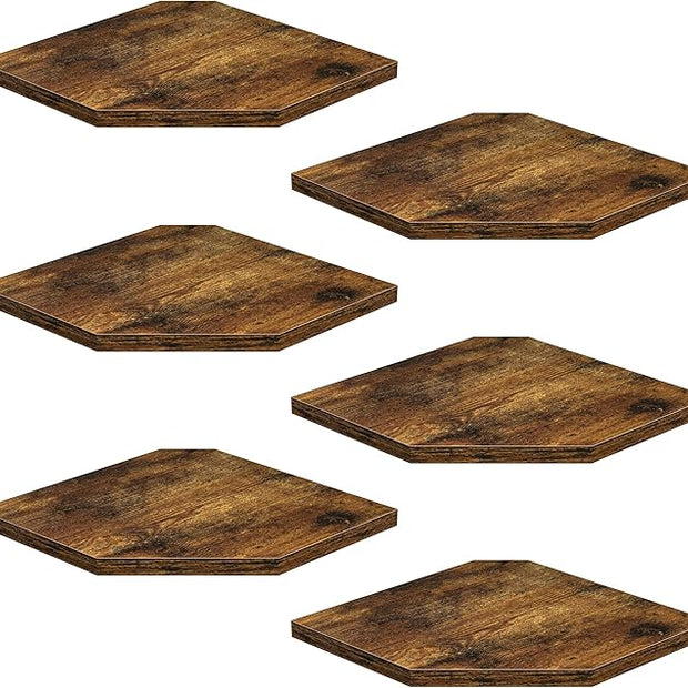Fun Memories Corner Shelf Wall Mount, Floating Corner Shelves, Set of 6 Corner Wall Shelf Organizer, Rustic Wood Wall Storage Display Shelves for Living Room Bedroom Bathroom Kitchen, Rustic Brown
