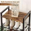 Simple Trending 8 Tiers Shoe Rack 16 Pairs Tall Wooden Plank Shoe Shelf with Hooks for Closet Entryway Organizer Sturdy Free Standing Shoe Storage Cabinet，Black