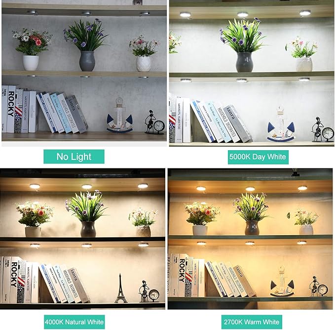LED Dimmable Under Cabinet Lighting Kit,12V 6 Pack Wired Puck Lights with Remote Control, Plug in Under Counter Lighting Fixtures for Kitchen,Bookcase,Showcase,Shelf (Natural White)