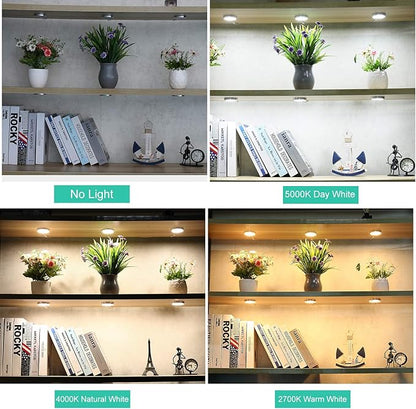 LED Dimmable Under Cabinet Lighting Kit,12V 6 Pack Wired Puck Lights with Remote Control, Plug in Under Counter Lighting Fixtures for Kitchen,Bookcase,Showcase,Shelf (Natural White)