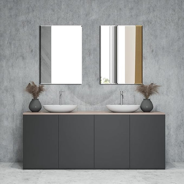 Frameless Bathroom Mirror for Wall, Rectangle Beveled Edge Mirror for Over Sink, Tempered Glass, Shatterproof, Hangs Horizontally or Vertically for Living Room, Entryway, Restroom, 24" x 16"