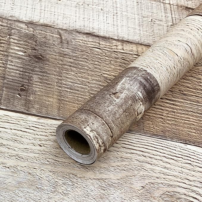 Yun-aeon Natural Wood-Grey Wood Contact Paper Peel and Stick Wallpaper 17.3
