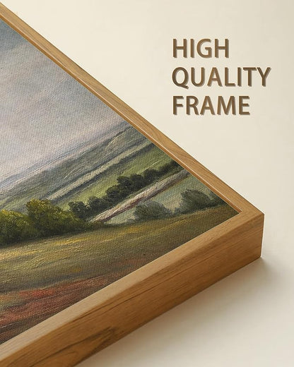 SHENIFY Landscape Framed Canvas Wall Art Vintage Classical Rural Hill Prints Hallway Kitchen Office Decor - 8x10in Natural Framed