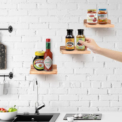 Small Floating Shelf, 5x6 Inch Display Ledges for Wall,Mini Shelves,Rustic Wood Shelf for Bedroom Living Room Bathroom Kitchen (3, Carbonized Black)