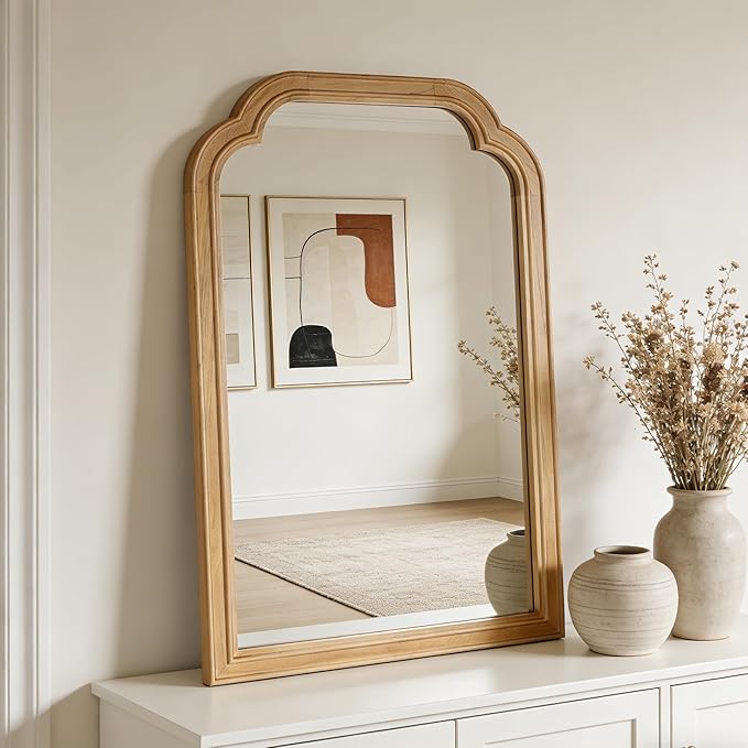 Wood Framed Bathroom Mirror for Wall, 20X30 Inch Rustic Wood Frame Wall Mirrors Decorative for Living Room, Vanity, Bedroom, Entryway and Farmhouse, Tempered Glass, Shatterproof