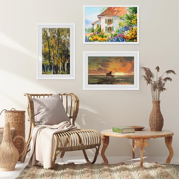 puthiac 11x17 Solid Oak Wood Picture Frame, Fits 8x12 with Mat or 11x17 Without Mat, Wall Display Only, Vertical or Horizontal, Plexi Front, 1 Pack, White