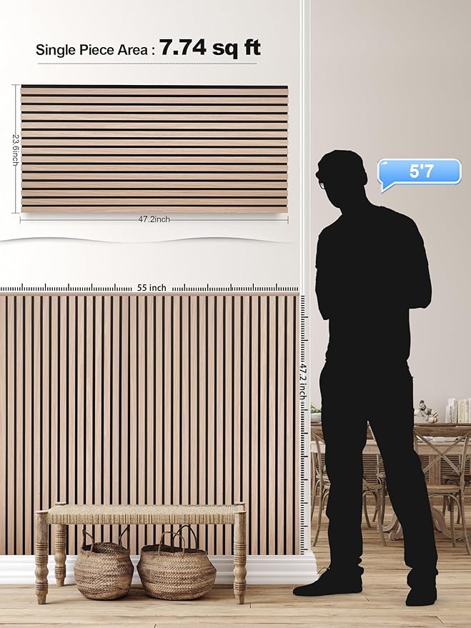 Mollywell Wood Panels for Wall, Time-Saving Installation, Versatile Wood Slat Wall Decor, Enhanced Acoustic & Sound Proof Fluted Design for Home & Office, 4 Pcs White Oak, 47.2x23.6 Inch
