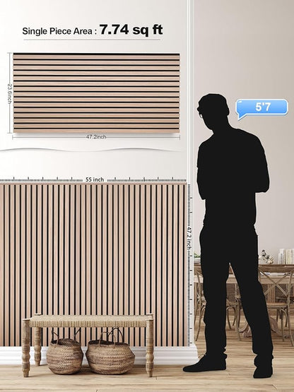 Mollywell Wood Panels for Wall, Time-Saving Installation, Versatile Wood Slat Wall Decor, Enhanced Acoustic & Sound Proof Fluted Design for Home & Office, 4 Pcs White Oak, 47.2x23.6 Inch