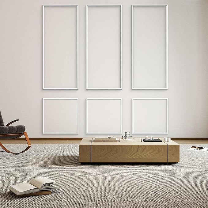 Premade Peel and Stick Wall Molding Kit, Set of 6 Pcs (3 Top & 3 Bottom) Self Adhesive Accent Wainscoting Panels for Interior Wall Moulding Decor, Ready to Assemble Moulding Trim(Style4– 54 x 23 in)