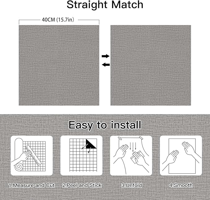 Guvana Grasscloth Peel and Stick Wallpaper Grey Textured Contact Paper Modern Removable Self Adhesive Wall Paper Thicken Fabric Faux Linen Wallpaper for Bathroom Living Room Cabinets 78.7inx15.7in