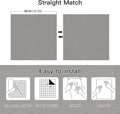 Guvana Grasscloth Peel and Stick Wallpaper Grey Textured Contact Paper Modern Removable Self Adhesive Wall Paper Thicken Fabric Faux Linen Wallpaper for Bathroom Living Room Cabinets 78.7inx15.7in