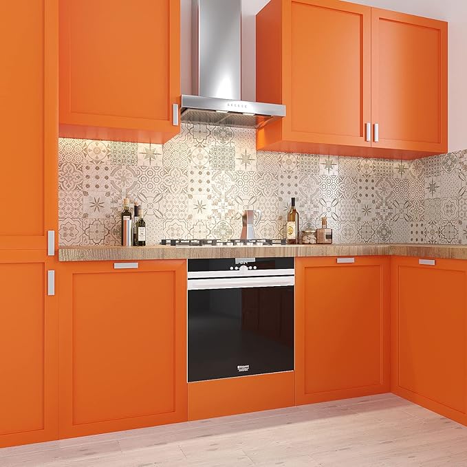 VEELIKE Thick Orange Wallpaper Peel and Stick Mandarin Orange Contact Paper for Countertops Cabinets Accent Walls 24''x118'' Self Adhesive Removable Solid Color Vinyl Wallpaper for Bedroom Living Room