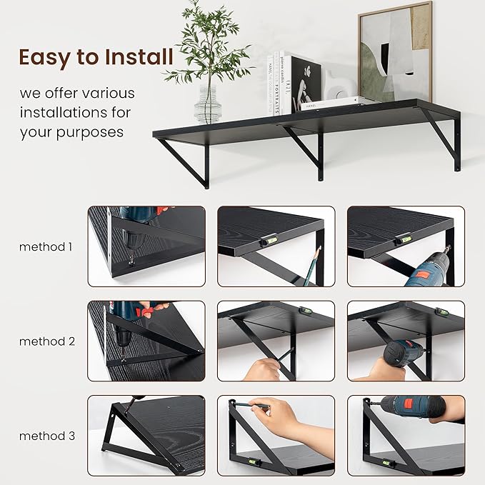 Axeman Deep Floating Shelves | 24 Inch Black Wall Shelves Set of 2 | 10 Inch Deep Wood Floating Shelves for Wall | 24