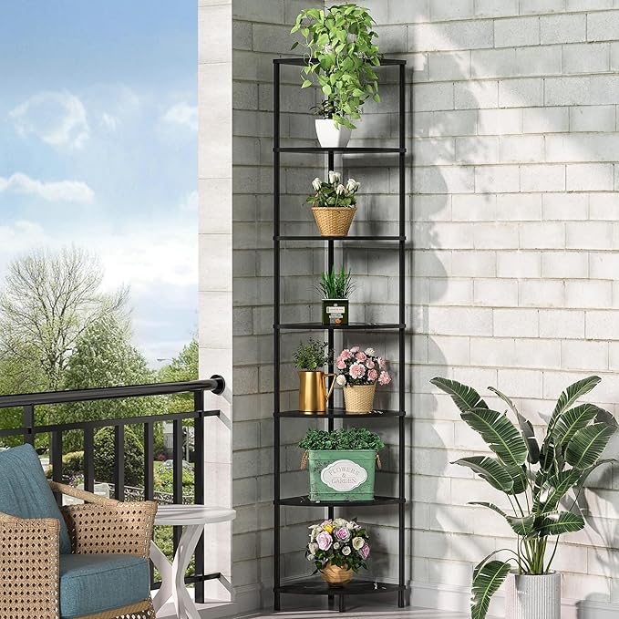 Book Corner Shelf, 7 Tier Corner Bookshelf Display for Living Room Decor, 64.7