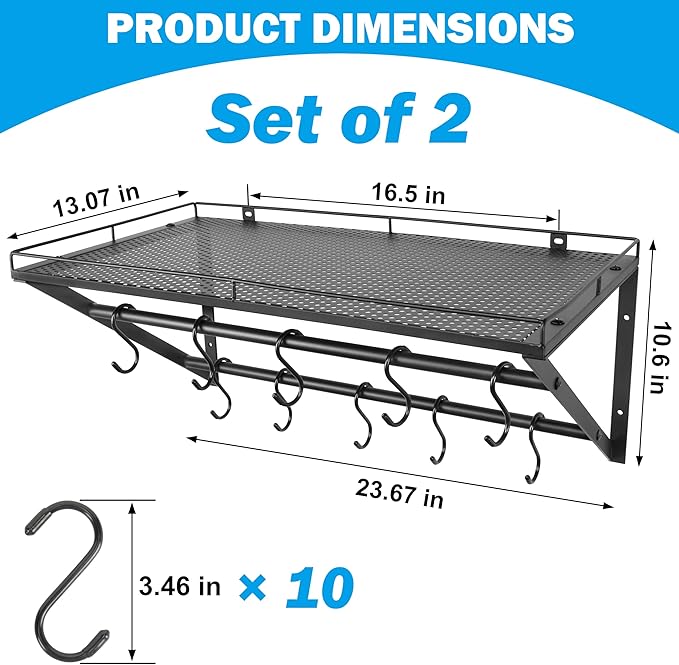 RedCall 2 Pack Garage Wall Shelf with 10 Hooks,23.5
