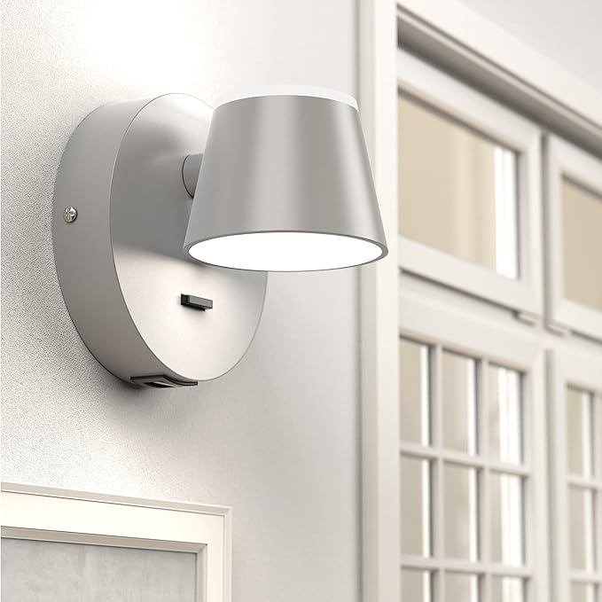 URSOLA Wall Light Set of Two, LED Wall Sconce with On/Off Switch USB Charging Port 110 Volt Hardwired Wall Lamp 350 Rotatable Up Down Sconces Wall Lighting (Grey)