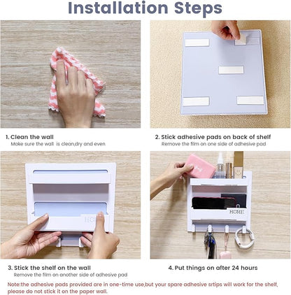 Bedside Shelf Accessories Organizer, Wall Mount Self Stick On, Cute Room Decor Aesthetic, Girls Room Decor, Cool Stuff for Bedroom Storage and Organization