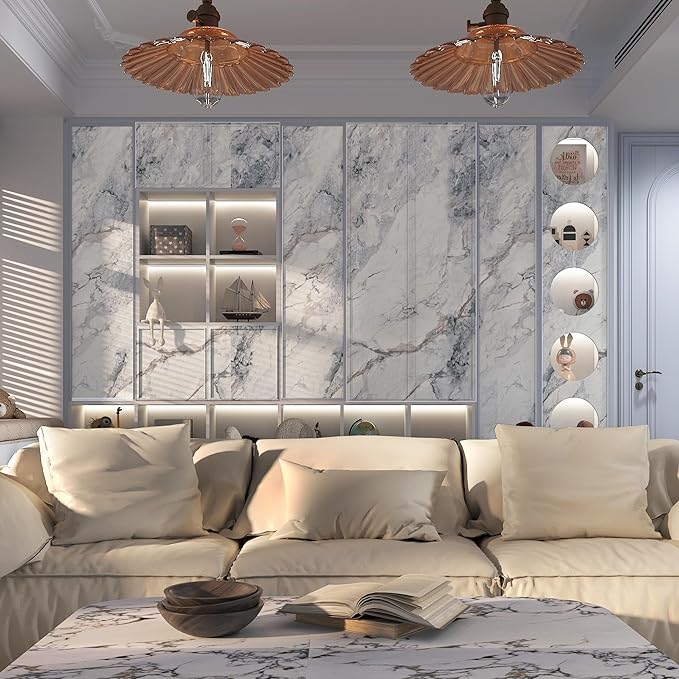 394x48inch Wide White Blue Marble Paper kitchen Granite Countertops Laminate Contact Paper Waterproof peel and stick Wallpaper Removable Vinyl Wrap Bathroom Counter Wall Top Sticker Pvc Marble Papers