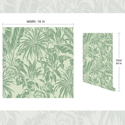 FLFK Tropical Leaf Peel and Stick Wallpaper 16" x 64" Green Wallpaper Modern Botanical Contact Paper Vinyl Self Adhesive Wall Paper for Bedroom Shlef Cabinet Décor
