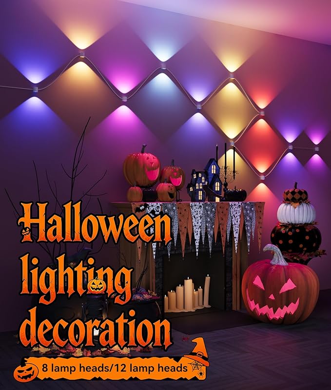 12-Light RGBCW Wall Sconce Light, Up/Down Bedroom Wall Lights, Music Sync, DIY-Styling Color-Changing Wall Lamps for Living Room Party Home Decor, Works with Alexa/Google Assistant, 31.8ft